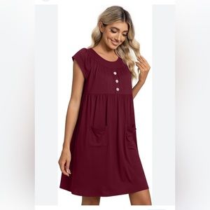 Netsmile Women's Casual Dress Short Ruffle Sleeves Loose Swing with Pockets